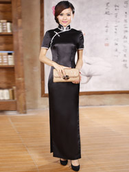 Black silk cheongsam dress scs71