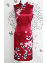 Dark red silk embroidery qipao SQE198