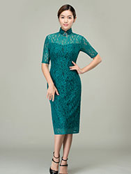 Malachite green lace qipao dress