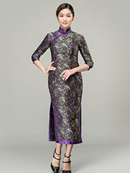 Ruyi & chrysanthemum patterns long cheongsam dress