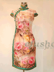 Peony doupion silk cheongsam gown scs49