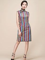 Colorful stripes short qipao dress