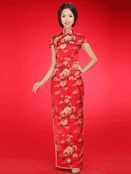 Red peony silk brocade Qipao SCT246