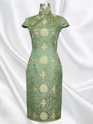 Green rich flower cheongsam dress SCB002