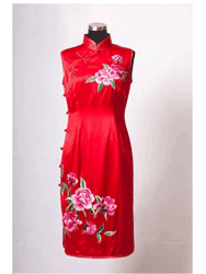 Red silk sleeveless qipao SQE189
