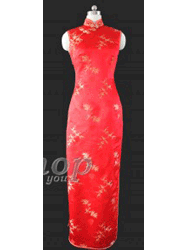 Red silk brocade sleeveless cheongsam dress sct197