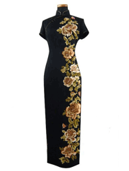 Black with peony embroidery cheongsam dress SQE116