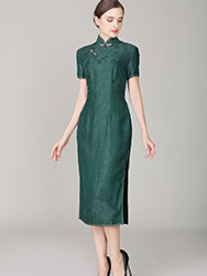 Dark green silk with Paisley patterns qipao dress