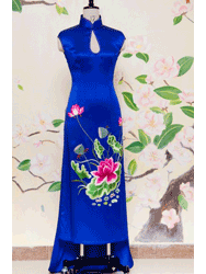 Royal blue silk embroidery qipao SQE200