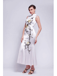 White silk with embroidery mermaid cheongsam dress SQE223