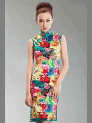 Colorful floral silk cheongsam 