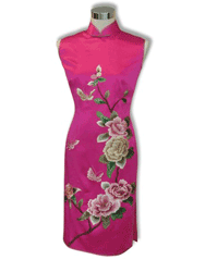 Hotpink silk brocade with embroidery Chinese cheongsam dress 