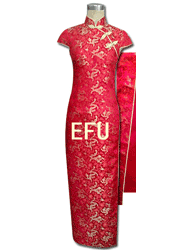 Red dragon silk capped dress SCT113