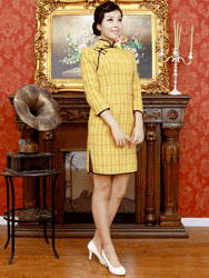 Yellow plaid short cheongsam