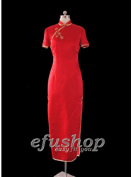 Red silk brocade short sleeves cheongsam dress sct201