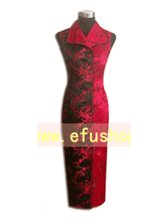 Black/red plum silk brocade improved dress SCT68