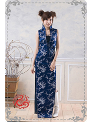 Navy blue with silver plum qipao SMS53