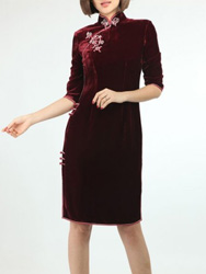 Dark red Velour Cheongsam SCV18