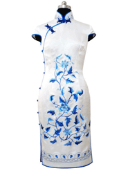 White silk with embroidery cheongsam dress SQE153