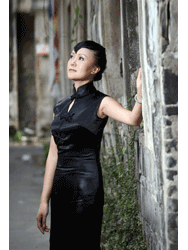 Black pure silk cheongsam dress SCS14