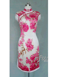 White with floral silk cheongsam dress scs66