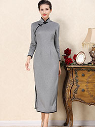 Light gray wool improved cheongsam dress