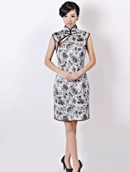 Silver birds silk cheongsam dress SCT151