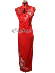 Red silk with embroidery bridal cheongsam dress SQE143