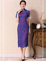 Blue lace dress with wine red lining