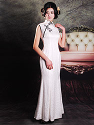 white silk satin fishtail dress
