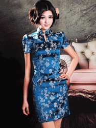 Peacock blue improve short cheongsam dress