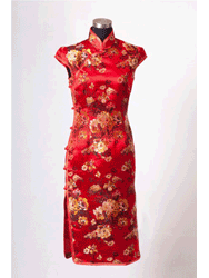 Red peony short qipao dress with capped sleeves 