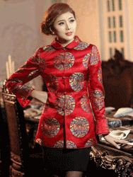 Red cirlcle brocade quilted Chinese Clothes CCJ70