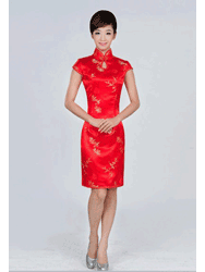Red with golden bamboo and plum blossom silk brocade Qipao SCT243  