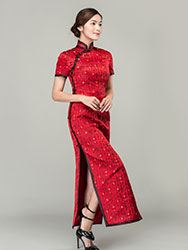 Chinese poem words long cheongsam dress