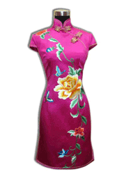Hotpink silk brocade capped cheongsam dress SQE167