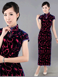 Purple burn out silk velour cheongsam dress SCV33