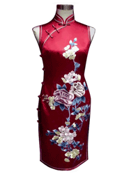 Dark red silk sleeveless qipao dress SQE185