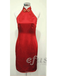 Dark red silk improved Chinese cheonsgam dress scs47