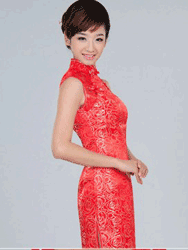  Red with golden rose sleeveless cheongsam dress SCT242