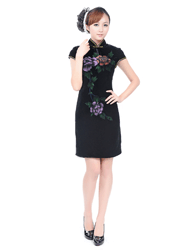Black velour with painted qipao dress