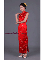 Red plum and bamboo silk sleeveless cheongsam dress SCT177