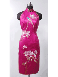 Hotpink silk with embroidery qipao SQE148