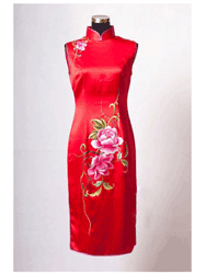Red silk sleeveless cheongsam dress SQE191