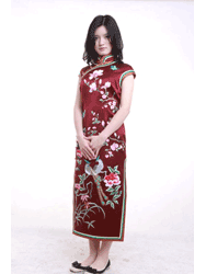 Wine red silk with embroidery cheongsam dress SQE157