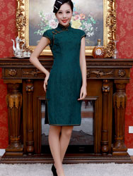 Dark green buttercup silk short dress