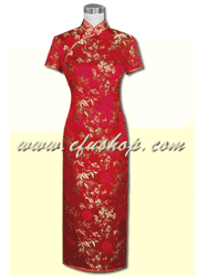 Red plum & bamboo silk cheongsam dress SCT154