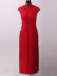 Red cotton mixed linen cheongsam dress SCO73