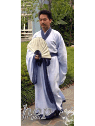 Light blue cotton mixed linen Chinese wedding hanfu dress for men
