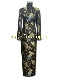 Black mum and peonyt long sleeves qipao dress SCT112